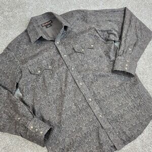 Ariat Western Shirt Men‎ M Snap Front Brown Paisley Retro Fit Long Sleeve Rodeo
